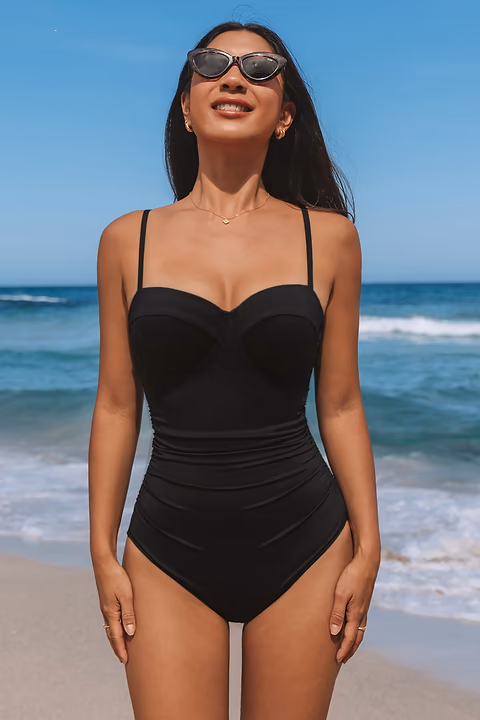 Maillot de bain une pièce noir gainant col cœur